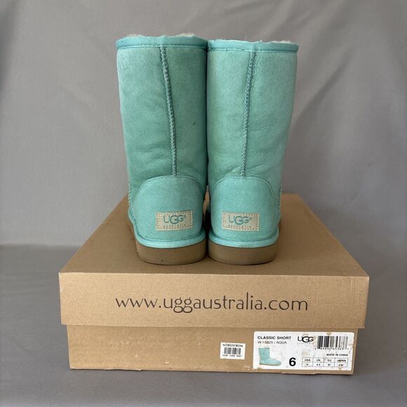 Womens UGG Australia Boots Classic Short Aqua Suede Wool Light Green Blue Sz 6 - Picture 2 of 16